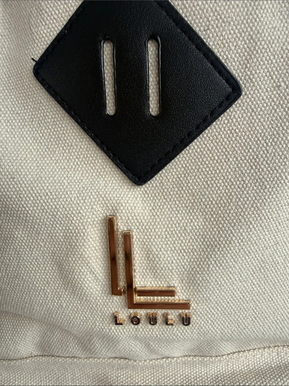 NEW LOULU CANVAS LAPTOP BACKPACK CREAM BLACK GOLD HARDWARE DAY PACK TRAVEL